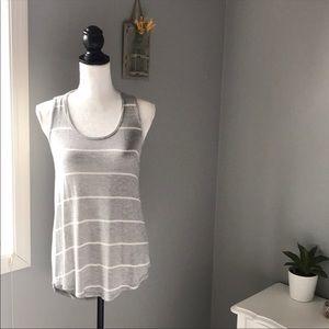 Gibson Gray & White Striped Tank with Back Accent